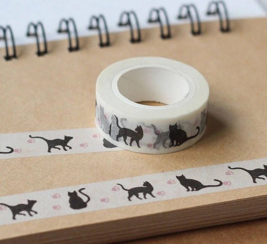 FISKA Washi Tape Poes 1 5 cm Breed Washi Papier Washi Tape Kat