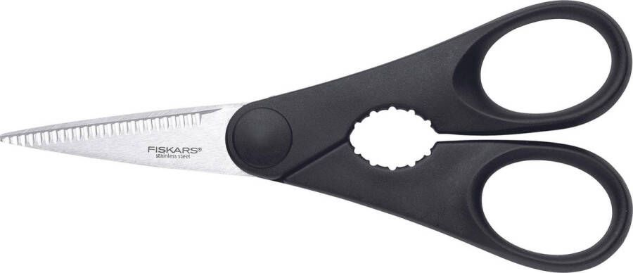 Fiskars Essential multifunctionele keukenschaar 20 cm kartelschaar flesopener