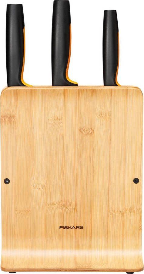 Fiskars Functional Form Messenblok met 3 Keukenmessen Bamboe