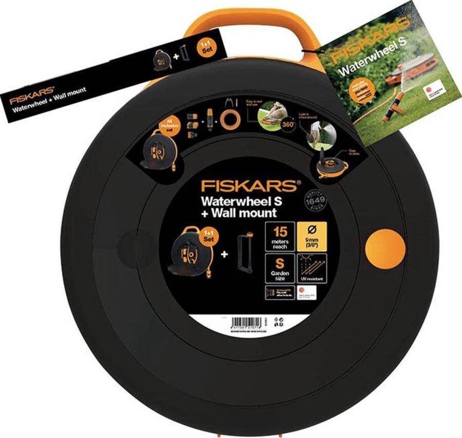 Fiskars Slanghaspel S + Wandbevestiging set 15 Meter