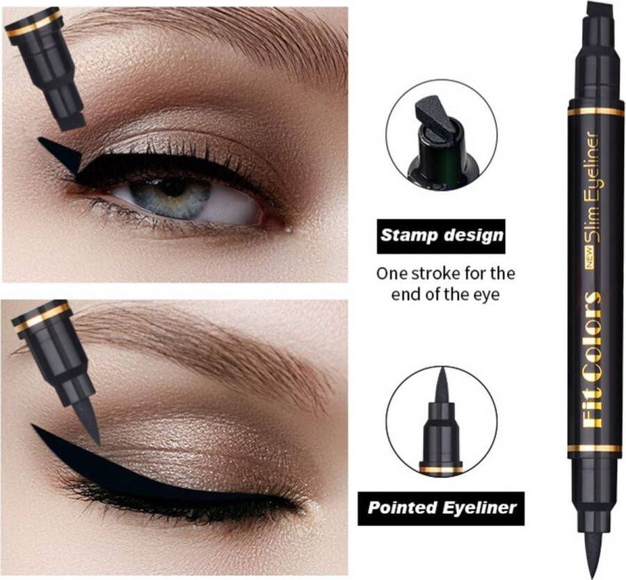 Fit Colors Make-up Eyeliner met stempel Tattoo eyeliner met wing stempel Winged eye stamp 2 in 1 eyeliner Stamp Stencils Wing eyeliner Tool Wing stamp Smal Zwart