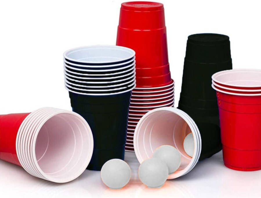 Merkloos Sans marque Beerpong 50 stuk(s) Black cups & Red cups Inc. 3 ballen Beerpong Drankspel Plastic Bekers