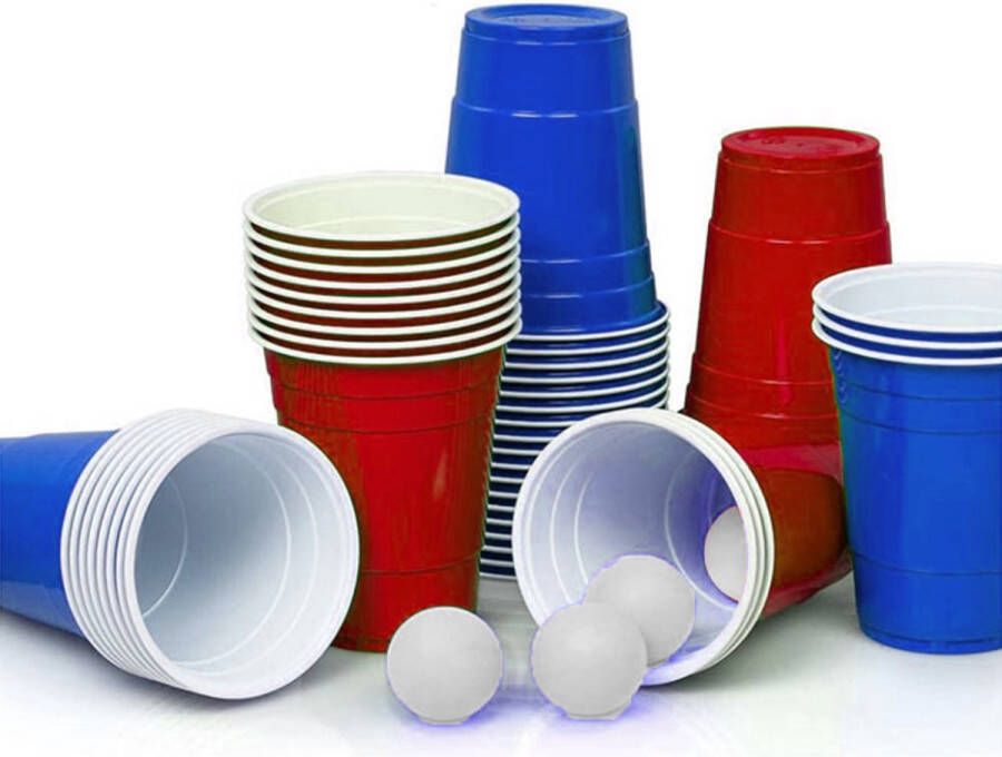 Merkloos Sans marque Beerpong 50 stuk(s) Blue cups & Red cups Inc. 3 ballen Beerpong Drankspel Plastic bekers