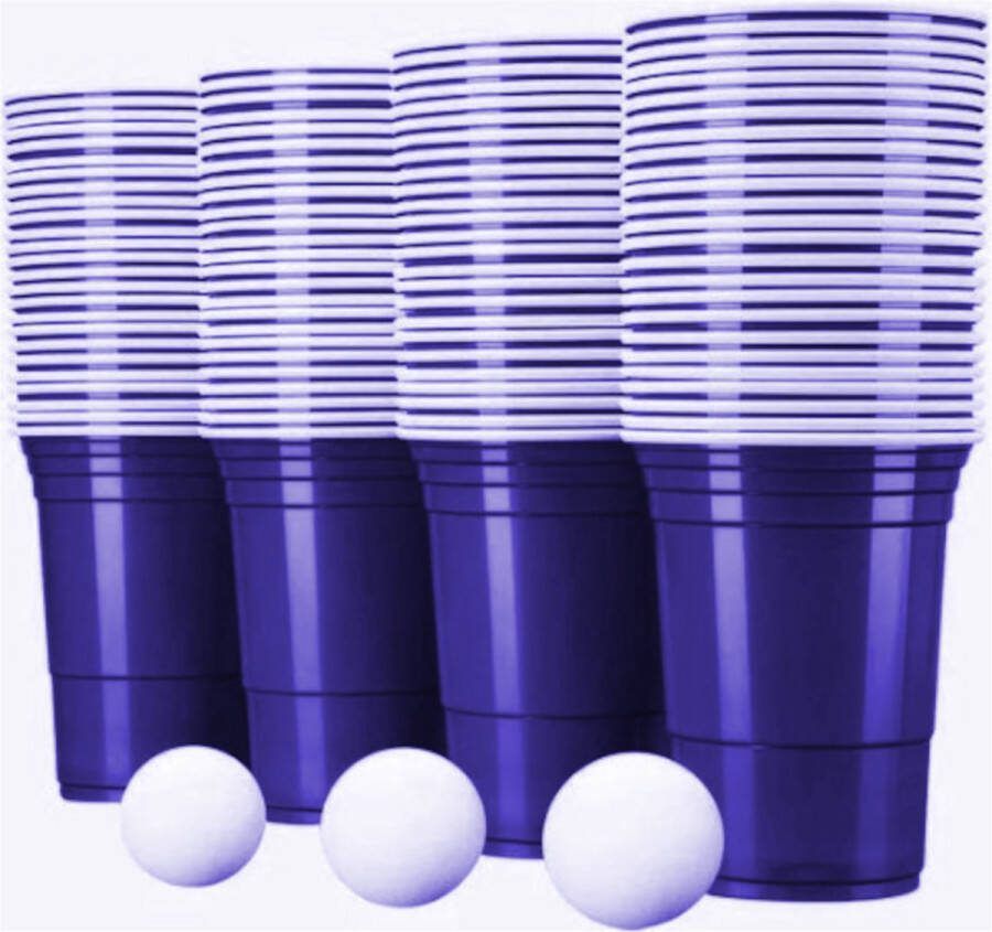 Fit Junkies Beerpong 50 stuk(s) Blue Cups Inc. 10 Ballen Beerpong drankspel Plastic Bekers Beer Pong