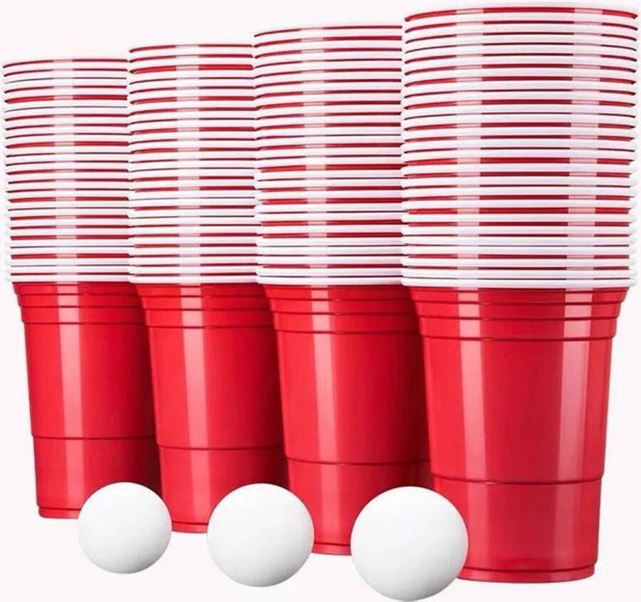 Merkloos Sans marque Beerpong 50 stuk(s) Red Cups Inc. 3 Ballen Beerpong drankspel Plastic Bekers Beer Pong