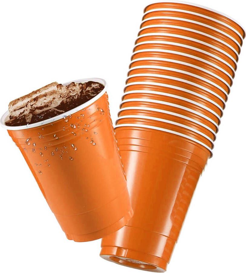 Merkloos Sans marque Oranje Cups 25stuk(s) 475ml Party Cups Beerpong Drankspel Beerpong Bekers Plastic Bekers