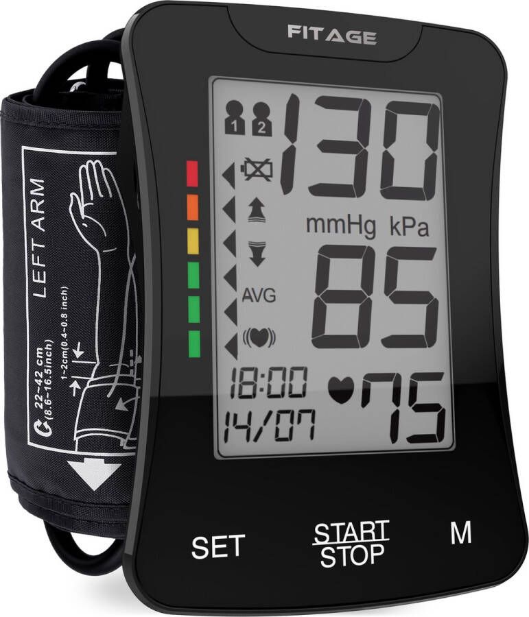 FITAGE Bovenarm Bloeddrukmeter Bloeddrukmeters Hartslagmeter Blood Pressure Monitor Opbergtas Omtrek manchet 22-36cm
