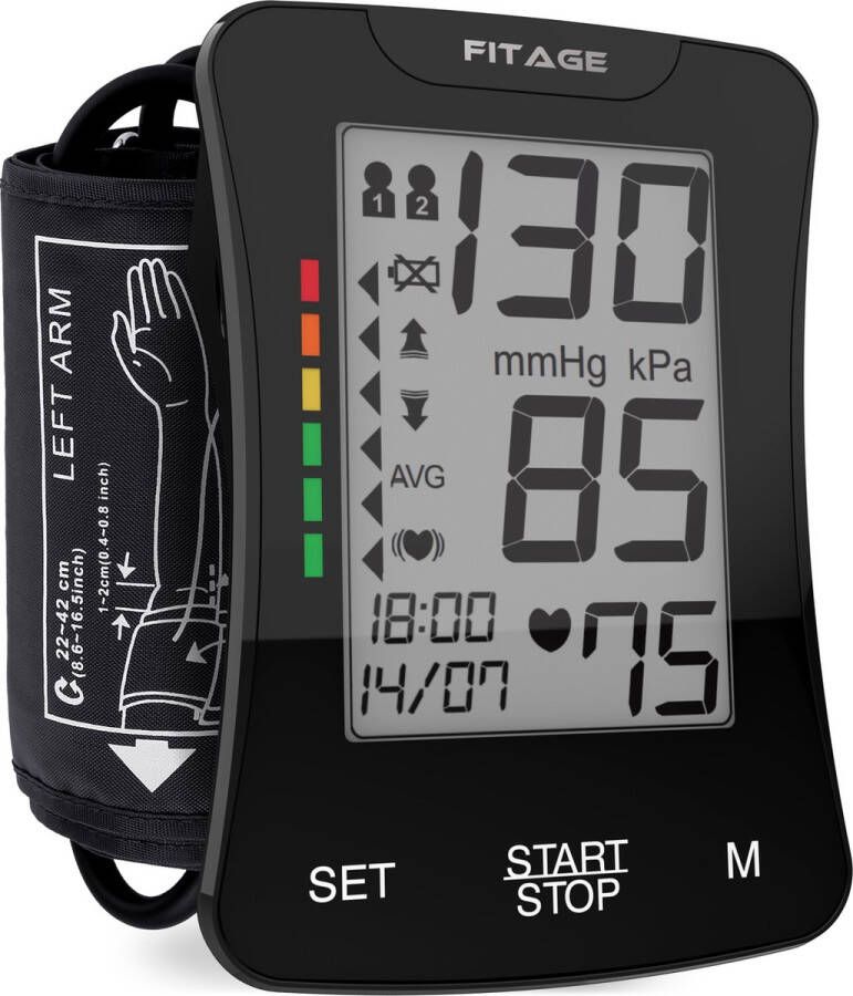 FITAGE Medische Bovenarm Bloeddrukmeter Bloeddrukmeters Hartslagmeter Blood Pressure Monitor Omtrek manchet 22-42cm