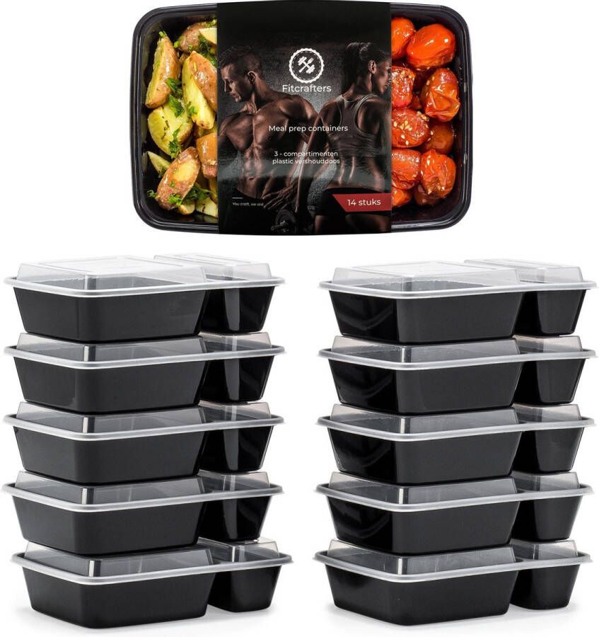 Fitcrafters Meal Prep Bakjes 10 stuks 2 compartimenten Lunchbox Diepvriesbakjes Vershoudbakjes Plastic Bakjes Met Deksel Magnetron Bakjes Met Deksel Meal Prep Vershouddoos 1L BPA vrij –