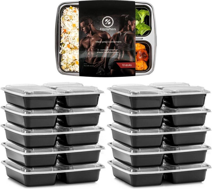 Fitcrafters Meal Prep Bakjes 10 stuks 3 compartimenten Lunchbox Diepvriesbakjes Vershoudbakjes Plastic Bakjes Met Deksel Magnetron Bakjes Met Deksel Meal Prep Vershouddoos 1L BPA vrij –