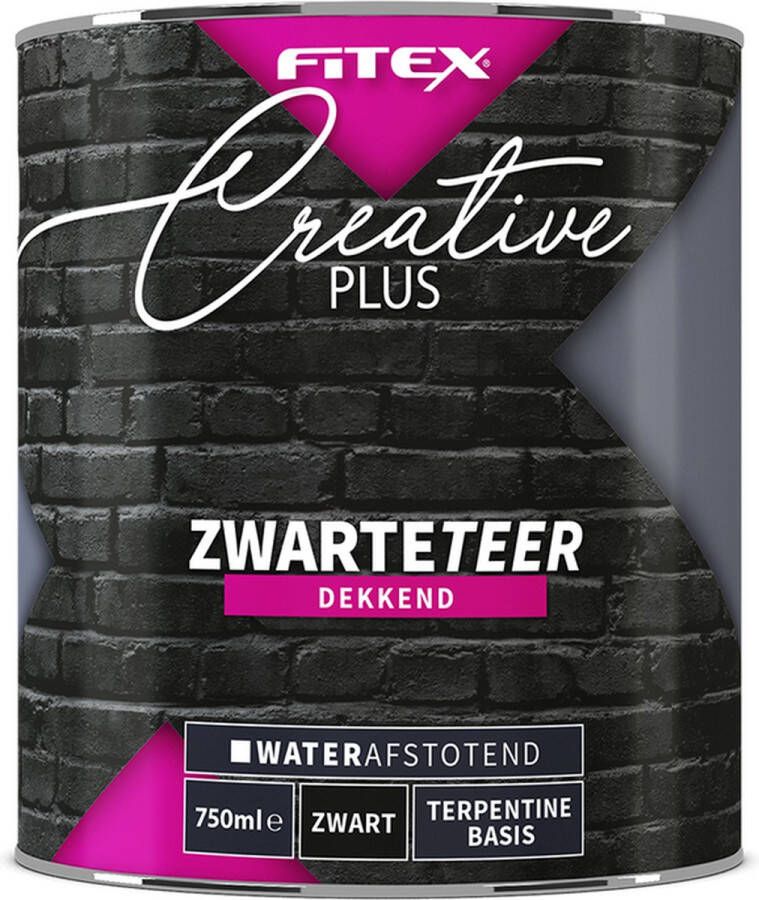 Fitex Creative Plus Fitex Creative+ Zwarte Teer 5 liter Beits Dekkend Terpentine basis Zwart