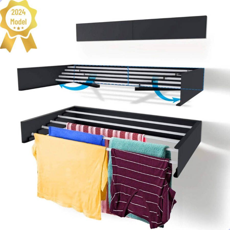FitFusionHome Wanddroogrek – Droogrek Inklapbaar Droogrek Wasrek Hangend Uitschuifbaar Muurdroogrek 4m Drooglengte 80 cm 4m Drooglengte Zwart