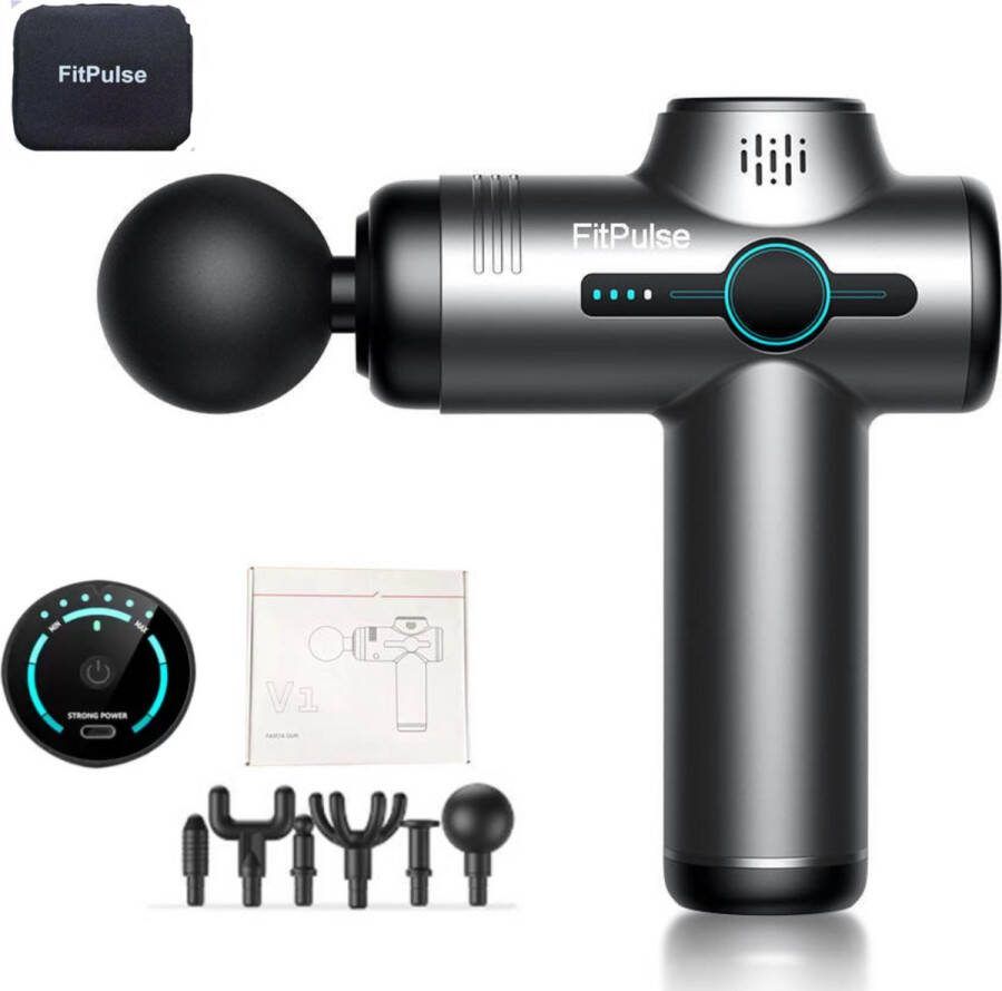 FitPulse Massage Gun- Inclusief koffer en 6 opzetstukken Herstel en ontspanning 8 uur batterij Krachtig en draadloos Professioneel