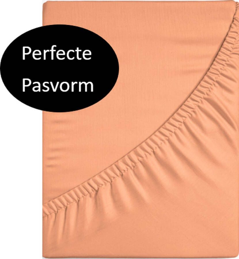 Fitted Sheet Hoogwaardig katoen geweven hoeslaken pastel oranje 160x200 (lits-jumeaux) luxe kwaliteit zacht en optimaal ademend perfecte pasvorm