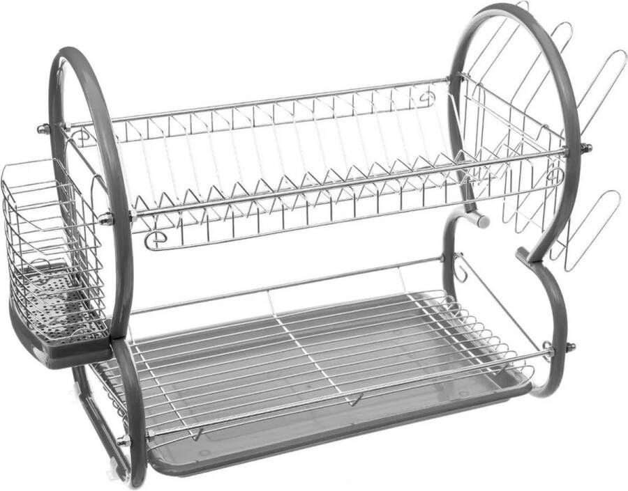 Five Afdruiprek met lekbak Afwasrek Afdruiprek met twee verdiepingen Afdruiprek met een Bestekmand en Glazenhouder Grijs Praktisch Stijlvol