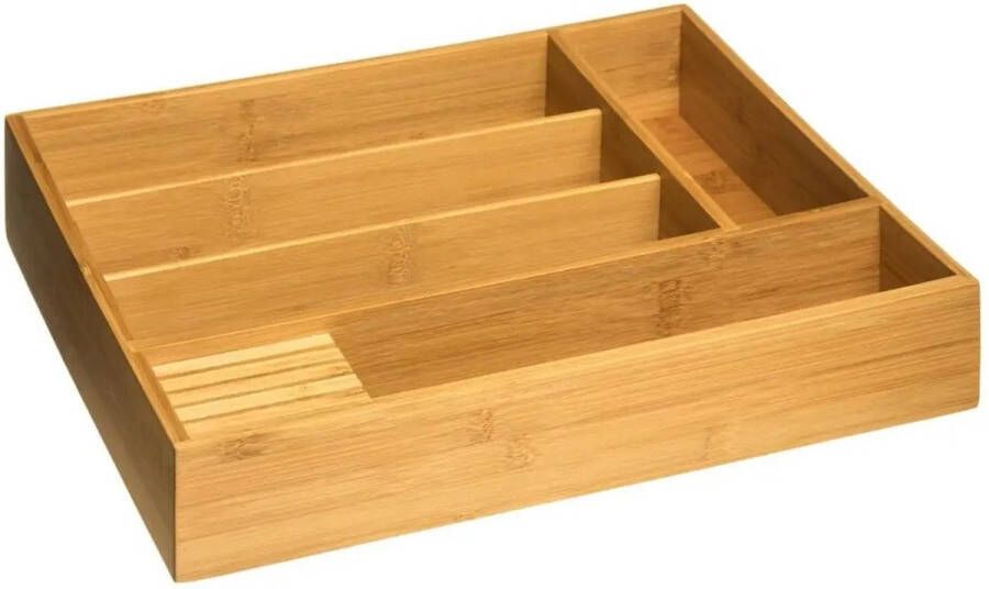 Secret de Gourmet Bestekbak keuken organizer 5-vaks bamboe hout 38 x 28 cm Bestekbakken