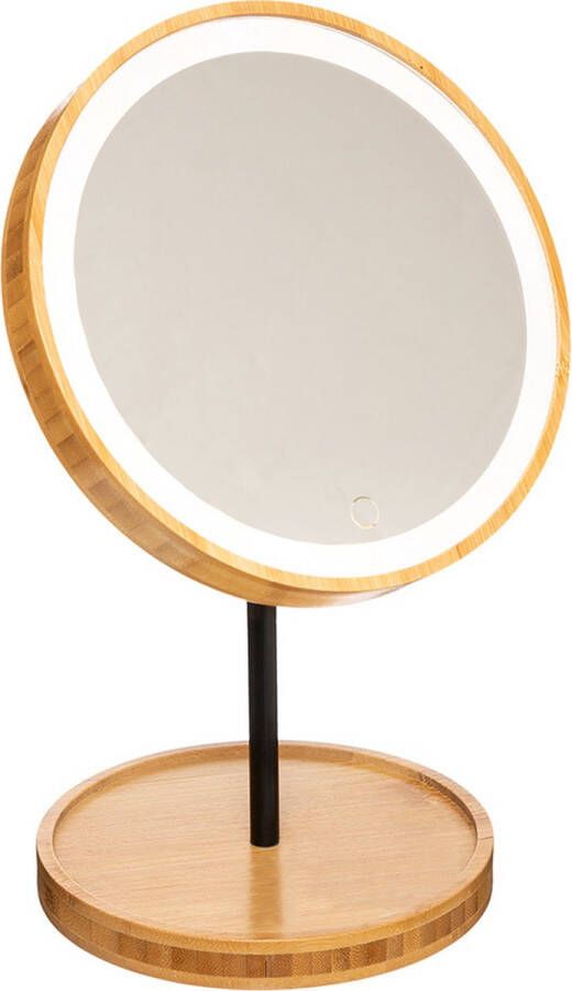 5five Make-up spiegel met LED verlichting bamboe 19 x 31 cm Badkamer spiegels met licht