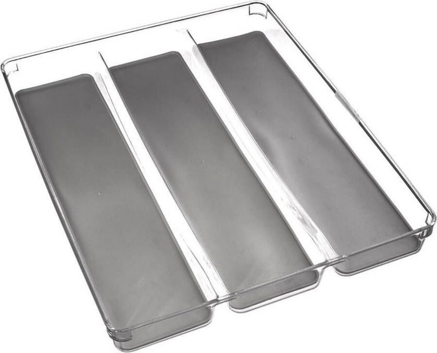 Secret de Gourmet Bestekbak keuken organizer Tidy Smart 3-vaks grijs transparant kunststof 40 x 32 cm Bestekbakken
