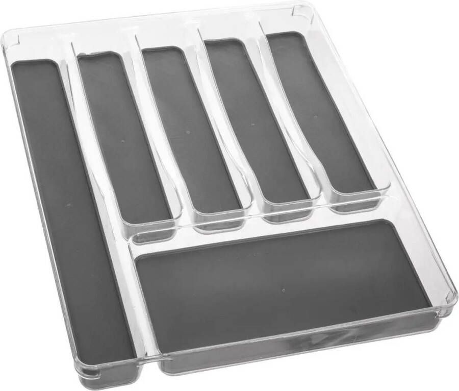 Secret de Gourmet Bestekbak keuken organizer Tidy Smart 6-vaks grijs transparant kunststof 40 x 32 cm Bestekbakken