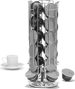 5Five Koffie Cup capsule Houder dispenser Zilver Roterend 24 Cups Koffiecuphouders
