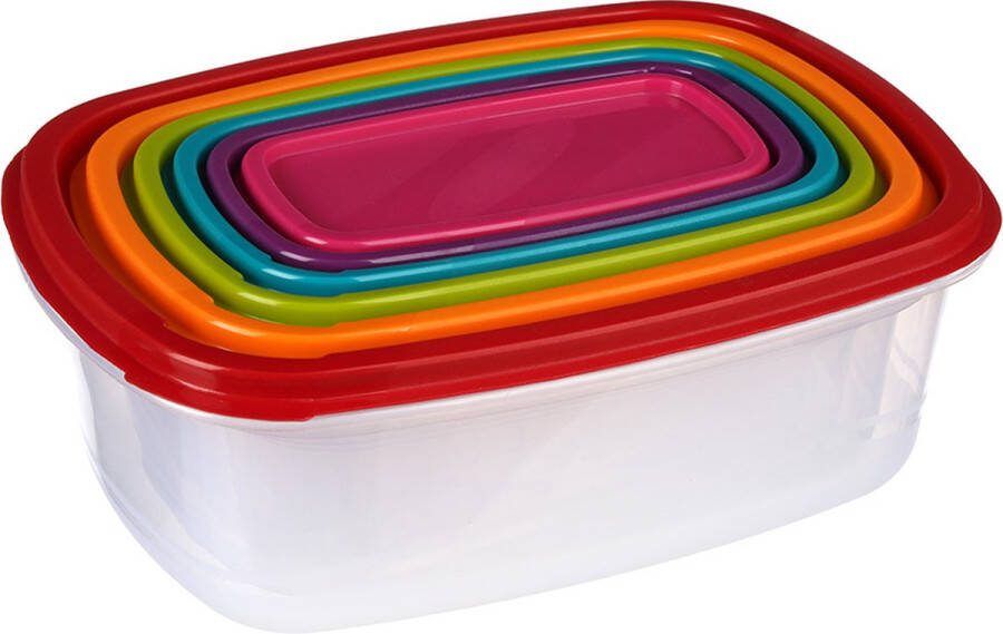 Five Nestbare vershoudbakjes 120393 Nestbaar Met deksel Magnetronbestendig Diepvriesbestendig BPA-vrij