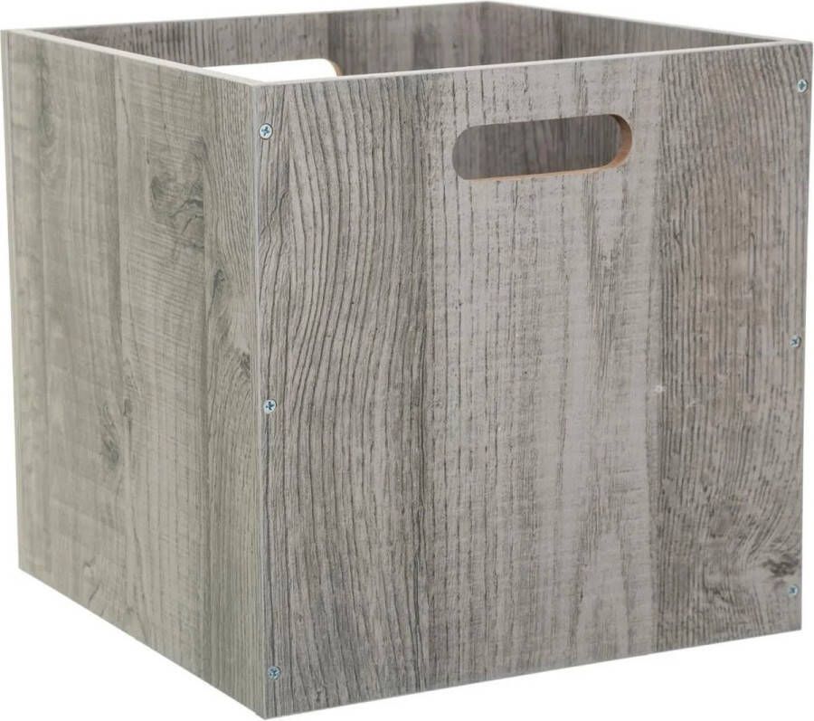 Five Opbergmand kastmand 29 liter grijs greywash van hout 31 x 31 x 31 cm Opbergboxen Vakkenkast manden