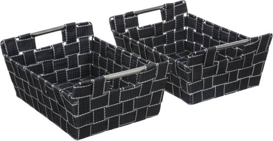 Five Set van 2x gevlochten opbergmanden rechthoek donker grijs 28 5 x 20 5 x 11 5 cm Kast- badkamer mandjes verschillende formaten