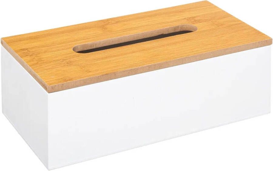 5Five Tissuedoos zakdoekjes box wit MDF hout bamboe deksel 25 x 13 x 9 cm Tissuehouders