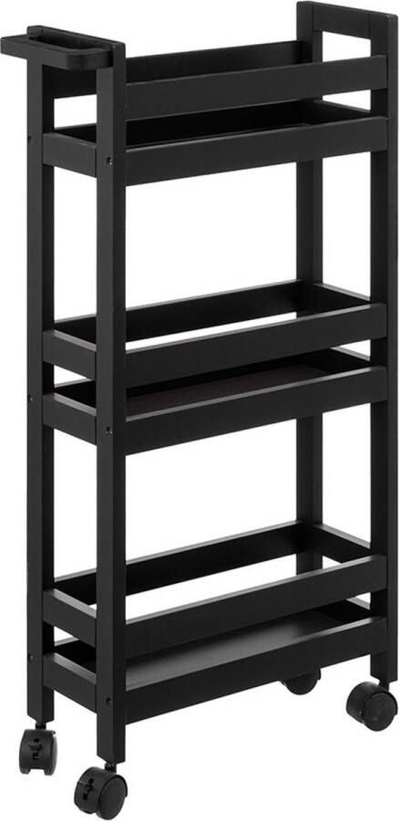 5Five Keuken of badkamer trolley 3-laags zwart D15 x B40 x H75 cm mdf hout met wielen Opberg trolley