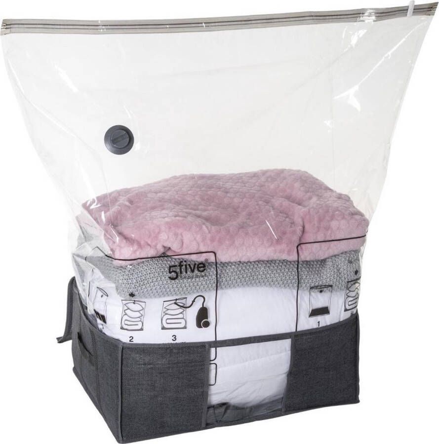 5Five Dekbed kussens opberghoes antraciet grijs met vacuumzak 60 x 45 x 25 cm Opberghoezen