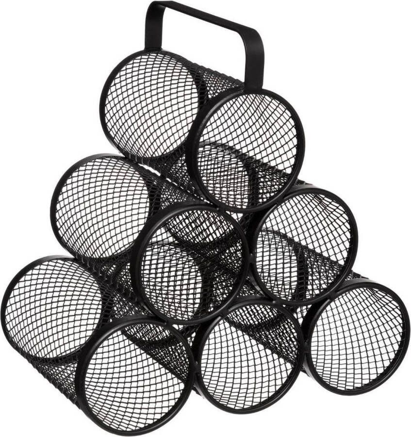 5Five Metalen flessenrek wijnrek voor 6 flessen 28 x 18 5 x 25 cm zwart industrieel Wijnrekken