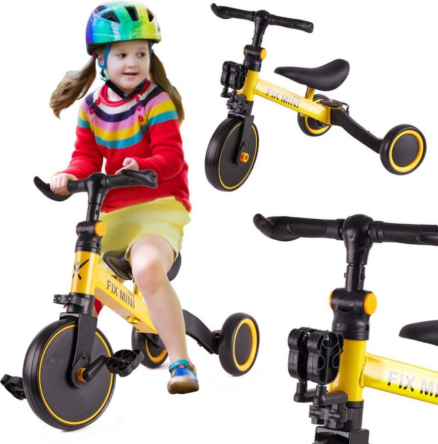 Fix mini 3 in 1 driewieler trike met pedalen tot 30kg van 1 5 4 jaar oud geel zwart loopfiets goed voor de ontwikkeling aluminium frame