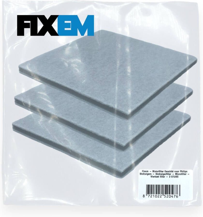 Fixem Motorfilter Geschikt voor Philips Stofzuigers Stofzuigerfilter Microfilter Vierkant filter 3 STUKS