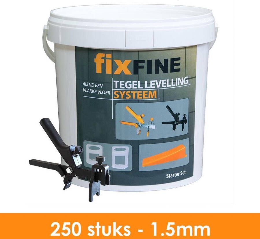 Fixfine Starter Set Tegel Levelling Systeem Tegel Nivelleersysteem 250 stuks – 1 5mm voor wand en vloer tegels 250x clips 250x wiggen 1 tang