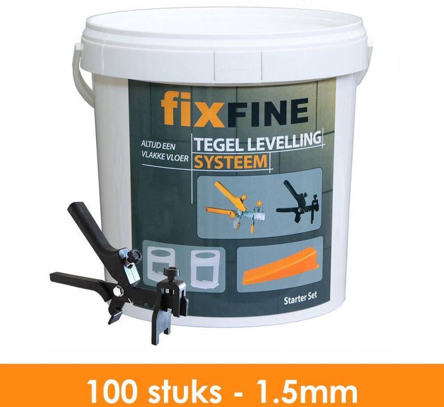 Fixfine Tegel Levelling Starter Set 100 stuks 1 5mm Clips Keggen en Tang Emmer van 10 Liter Geschikt voor Tegels van 3 tot 13mm Dikte