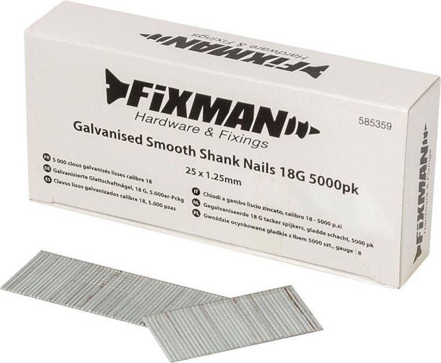Fixman Gegalvaniseerde 18 Gauge Tacker Spijkers Gladde Schacht 25 x 1.25 mm 5000 stuks