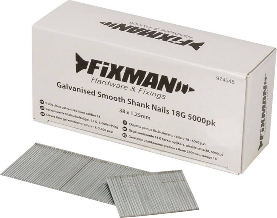 Fixman Gegalvaniseerde 18 Gauge Tacker Spijkers Gladde Schacht 38 x 1.25 mm 5000 stuks