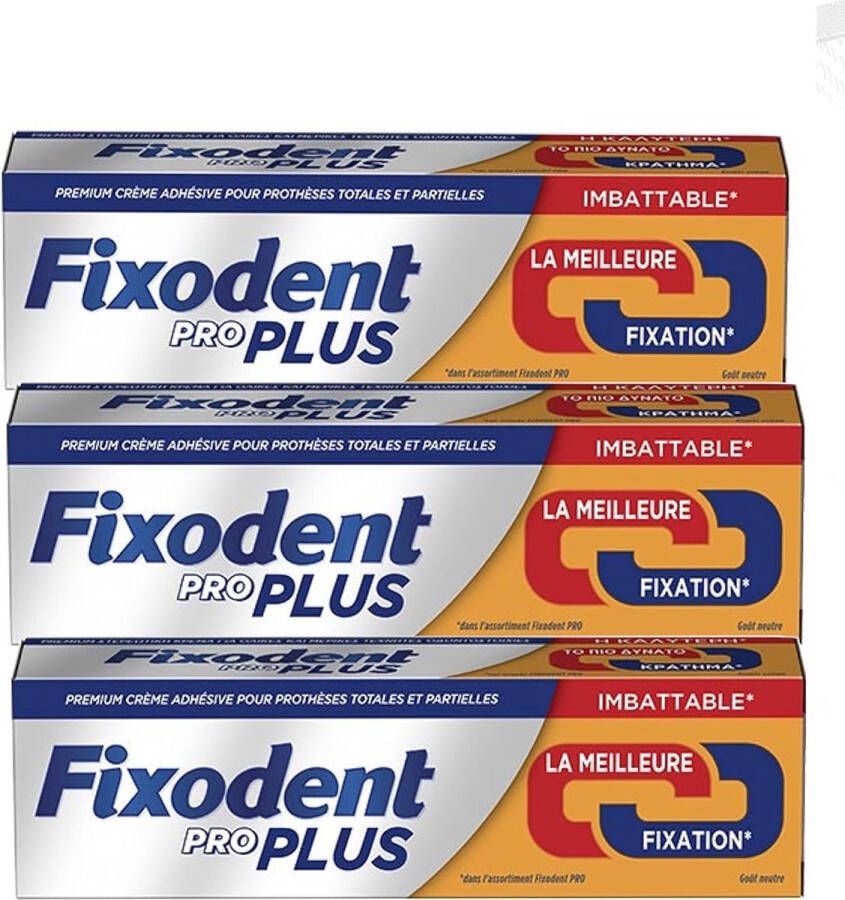 Fixodent PRO PLUS LOT OF 3 X 40 G VERBETERD FORMULE Dual Power Kleefpasta Voordeelpakket- Premium Lijm Creme