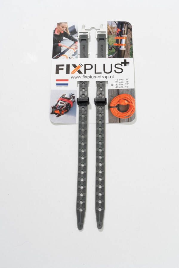 Fixplus 2 straps donkergrijs 30cm TPU spanband voor snel en effectief bundelen en bevestigen van fietsonderdelen ski's buizen stangen touwen en latten