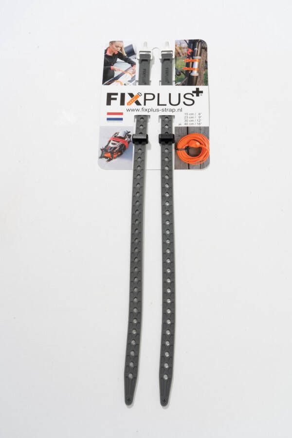 Fixplus 2 straps donkergrijs 40cm TPU spanband voor snel en effectief bundelen en bevestigen van fietsonderdelen ski's buizen stangen touwen en latten