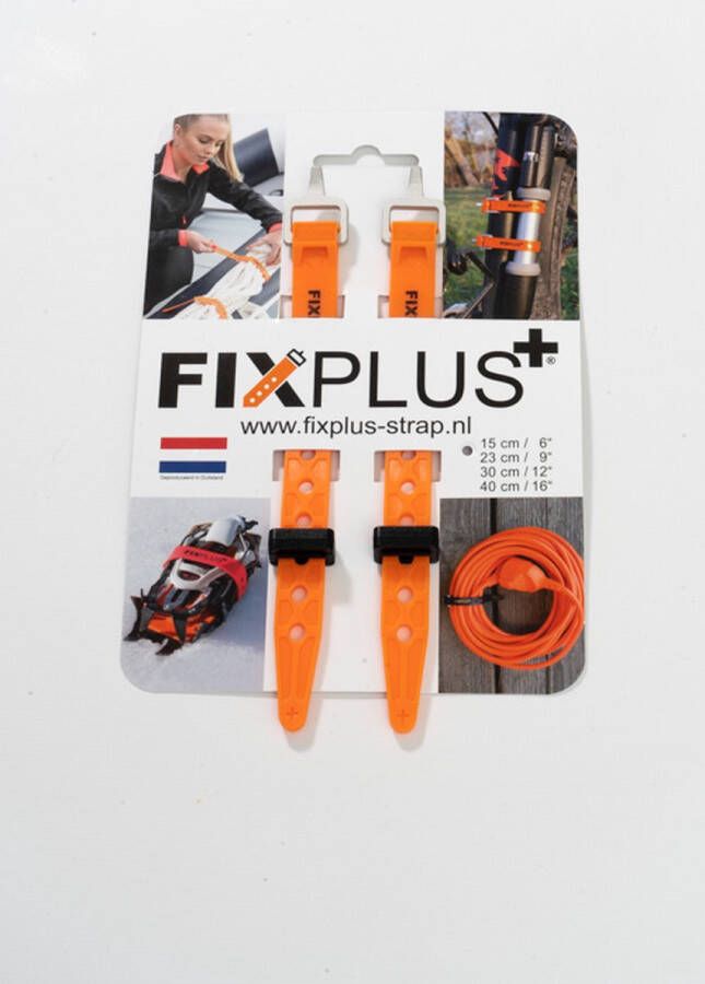 Fixplus 2 straps oranje 15cm TPU spanband voor snel en effectief bundelen en bevestigen van fietsonderdelen ski's buizen stangen touwen en latten