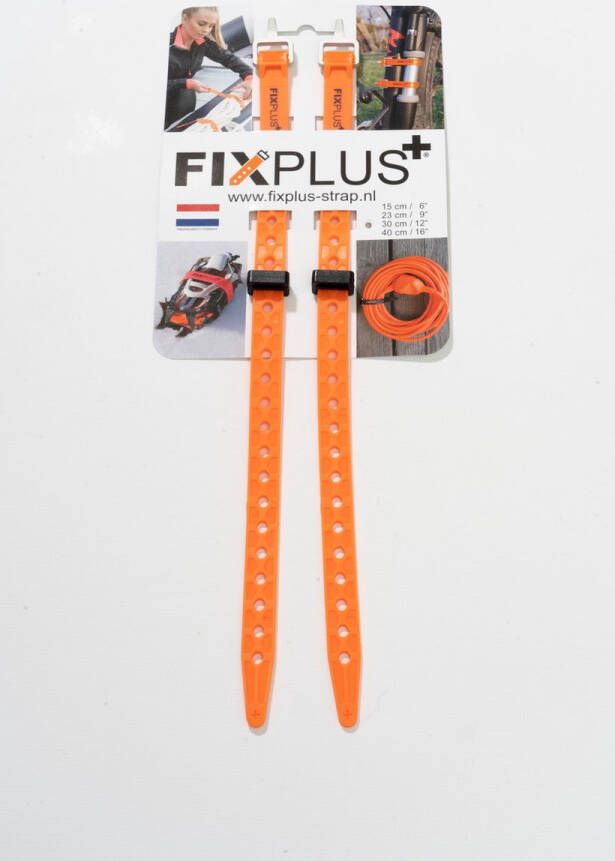 Fixplus 2 straps oranje 30cm TPU spanband voor snel en effectief bundelen en bevestigen van fietsonderdelen ski's buizen stangen touwen en latten
