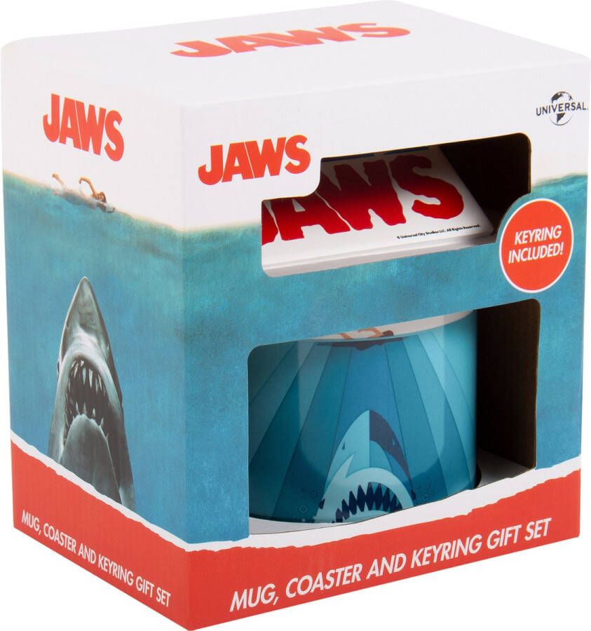 Fizz Creations Jaws beker & onderzetter & sleutelhanger cadeaupakket