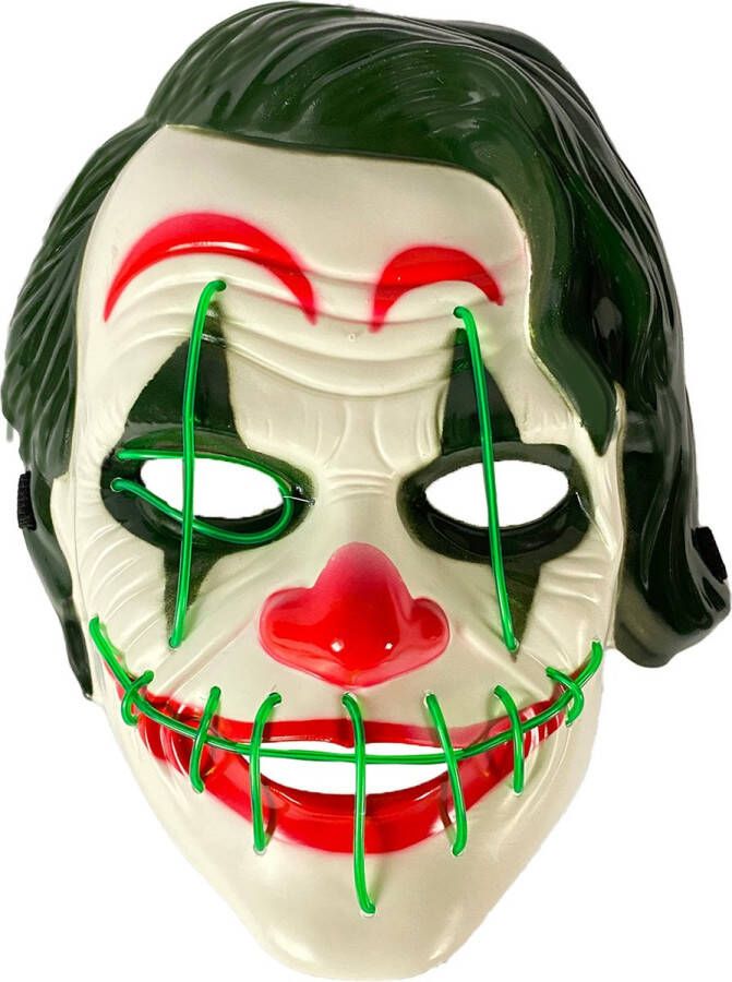 Fjesta© Fjesta LED Masker The Joker – LED masker Halloween – Halloween Masker – Halloween Kostuum Carnaval Masker – Kunststof – One Size – Groen LED Licht 3 standen