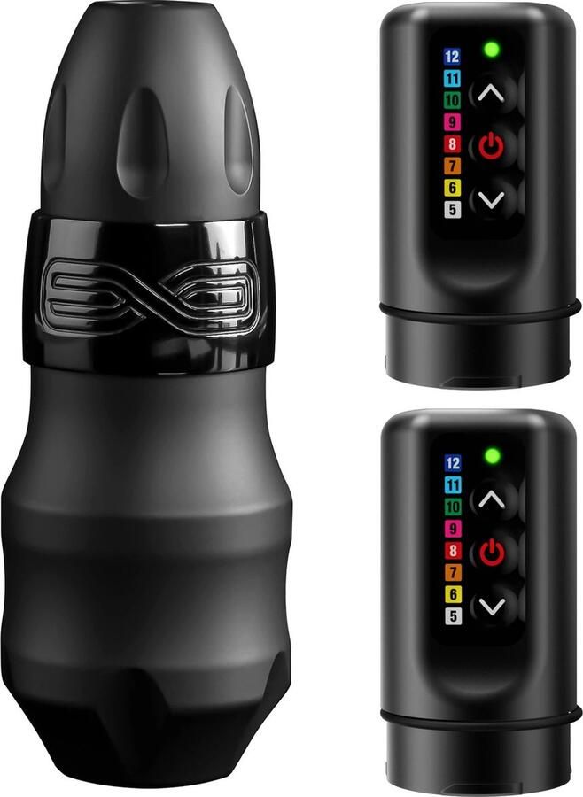 FK Irons Spektra Exo Black Ops 3.2 MM Incl. 2x Extra Powerbolt Accu Premium Professionele Tattoo Machine Draadloze Tatoeage Pen Wireless PMU Gun Zelf Tatoeëren Kit Cartridges Naalden Beginner & Gevorderden Set 1RL 3RL 7RL