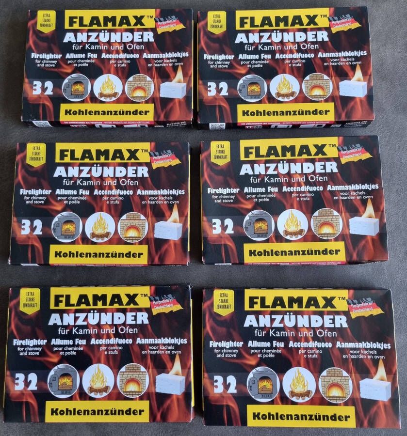 Flamax Voordeelverpakking Witte Aanmaakblokjes 6 x 32 (196) stuks Voor kachel grill BBQ vuurkorf