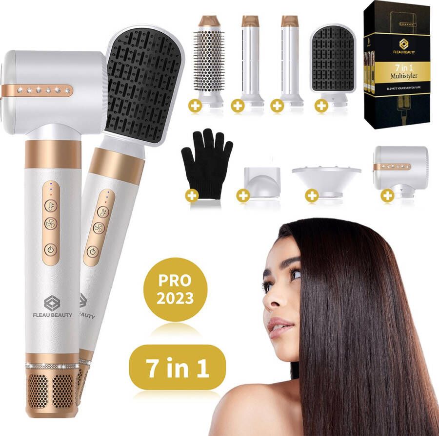 Fleau Beauty Hairwrap Multistyler PRO Edition 2023 + Hitte Handschoen Stijltang Krultang Föhnborstel Krulborstel Haardroger Haarstyler 7 in 1 Set