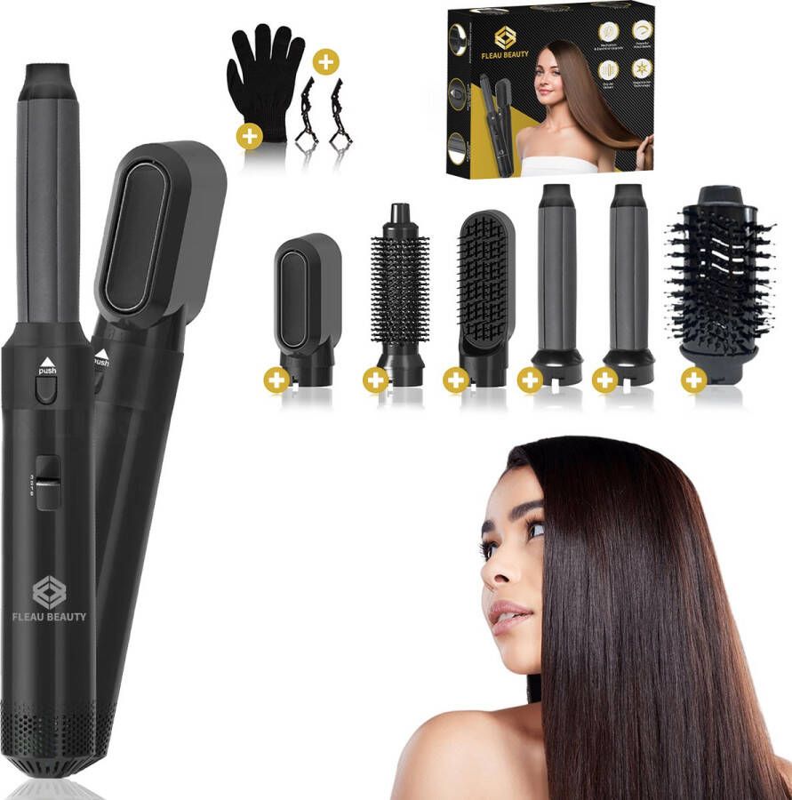 Fleau Beauty Föhnborstel Multistyler PRO Edition 2023 Stijltang Krultang Hairwrap Krulborstel Haardroger Haarstyler 6 in 1 Set Zwart