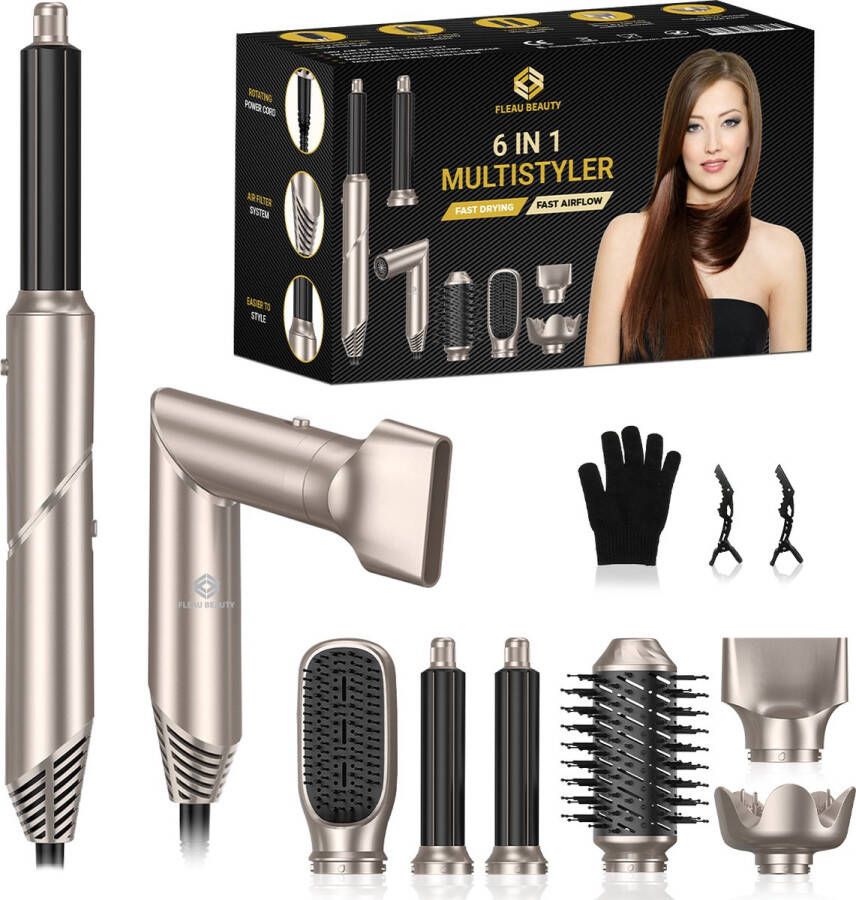 Fleau Beauty Föhnborstel PRO Edition Flexibele Multistyler Airstyler Hairwrap Krulborstel Haardroger Haarstyler 6 in 1 Set Grijs