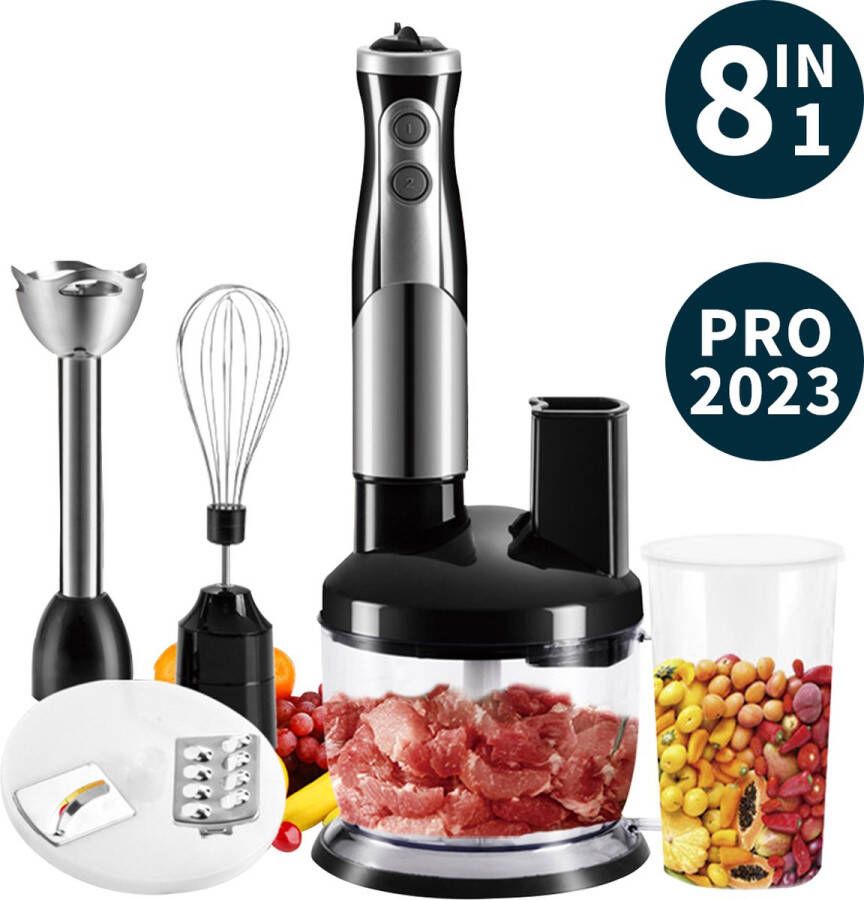 Fleau Kitchen 8-in 1 Staafmixer Set Foodprocessor Hakmolen Elektrische Blender Keukenmachine Ergonomisch Ontwerp Krachtig Zwart